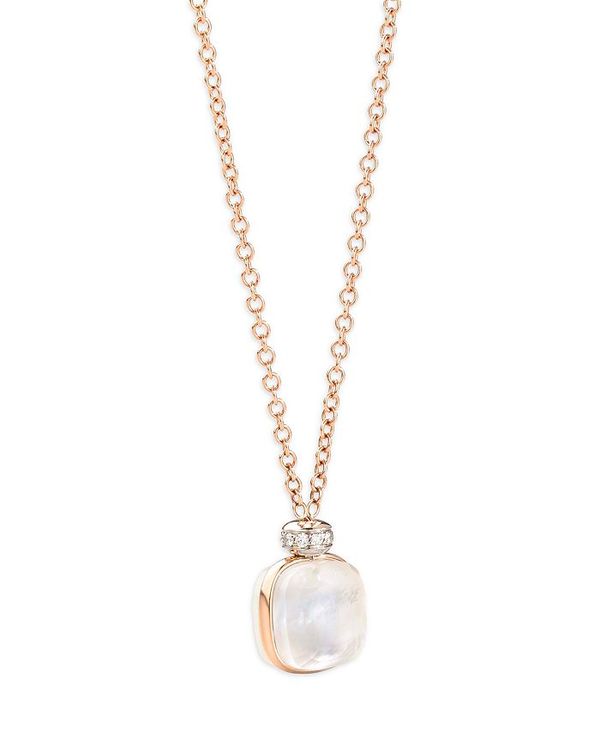 【送料無料】 ポメラート レディース シャツ トップス 18K Rose Gold Nudo White Topaz, Mother of Pearl & Diamond Pendant Necklace, 16.5
