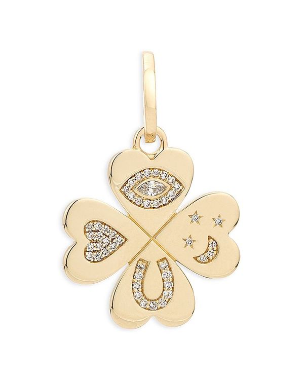 yz AfBi C^[ fB[X lbNXE`[J[Ey_ggbv ANZT[ 14K Yellow Gold Diamond Pave Lucky Symbol Clover Charm Pendant Gold/White