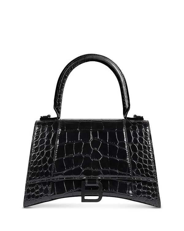 【送料無料】 バレンシアガ レディース ハンドバッグ バッグ Hourglass XS Top Handle Bag Black Croc/Black