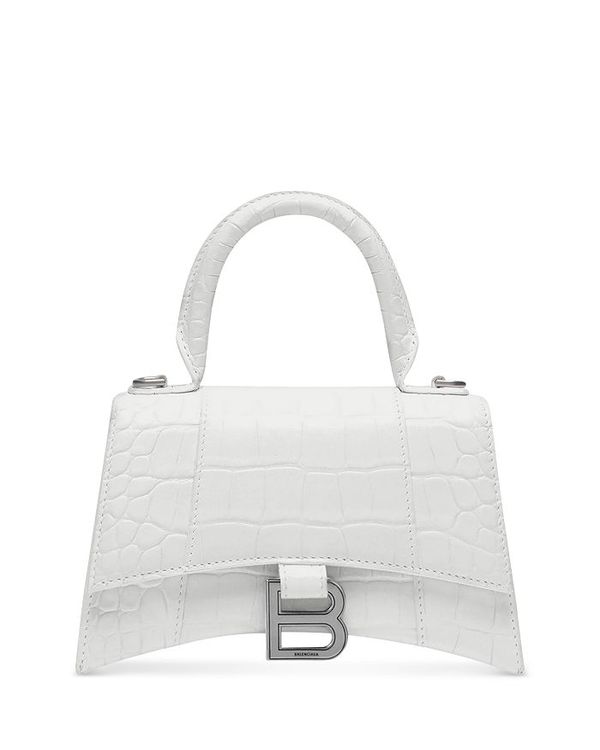 ハンドバッグ 【送料無料】 バレンシアガ レディース ハンドバッグ バッグ Hourglass XS Top Handle Bag White Croc/Silver