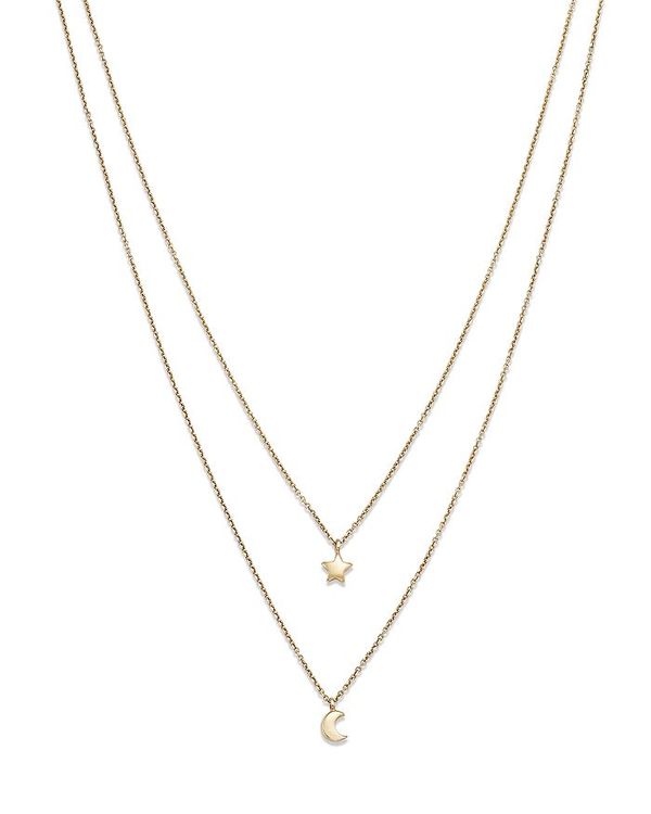 yz [ & hE fB[X lbNXE`[J[Ey_ggbv ANZT[ 14K Yellow Gold Moon & Star Double Row Necklace, 17.75