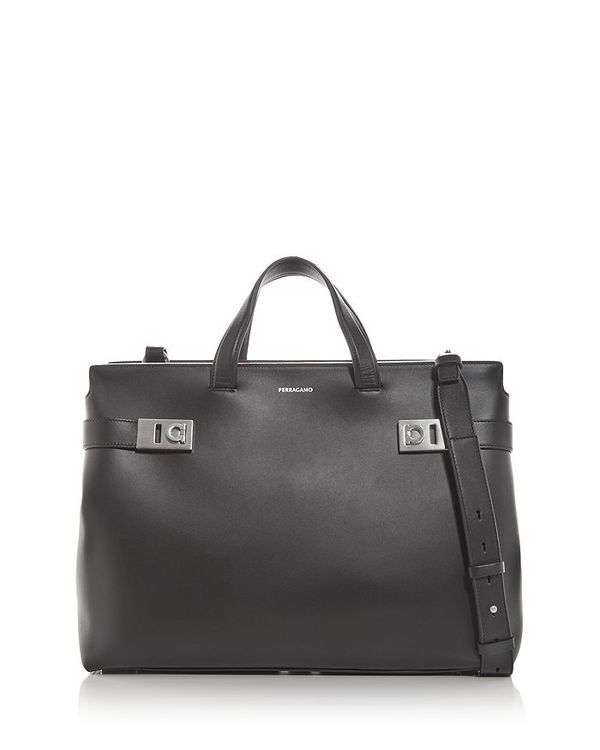 【送料無料】 フェラガモ メンズ トートバッグ バッグ Leather Tote Nero