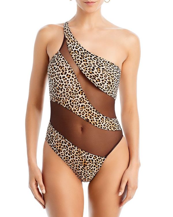 Ρޥޥ ǥ  岼å ץ å Norma Kamali Leopard Print Mesh One Piece Swimsu...