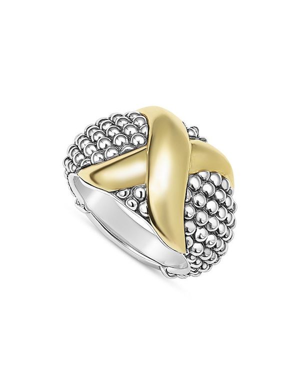 yz SX fB[X O ANZT[ 18K Yellow Gold & Sterling Silver Embrace X Dome Caviar Bead Statement Ring Silver/Gold