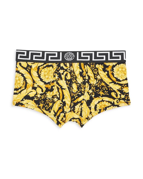 【送料無料】 ヴェルサーチ メンズ ボクサーパンツ アンダーウェア Printed Low-Rise Stretch Cotton Blend Trunks Black/Gold