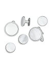 yz NAbv Y JtX{^ ANZT[ Classic Round Mother Of Pearl Stud & Cufflink Set Silver