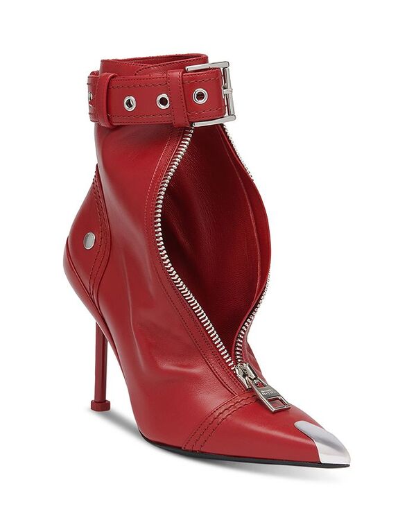 【送料無料】 アレキサンダー・マックイーン レディース ブーツ・レインブーツ シューズ Women's Pointed Toe Buckled Cuff High Heel Boots Red