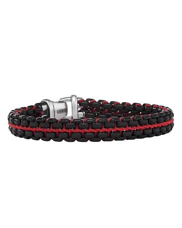 yz fCrbgE[} Y uXbgEoOEANbg ANZT[ Men's Woven Box Chain Bracelet in Sterling Silver with Stainless Steel and Black Nylon Red/Black