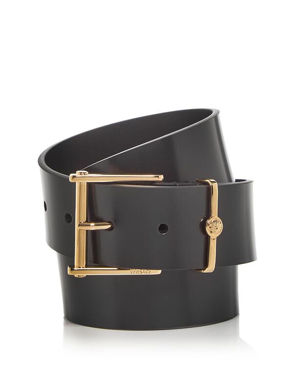 ヴェルサーチェ ビジネスベルト メンズ 【送料無料】 ヴェルサーチ メンズ ベルト アクセサリー Men's Leather Belt Black-Versace Gold