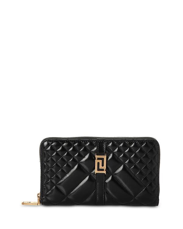 ヴェルサーチ 財布（レディース） 【送料無料】 ヴェルサーチ レディース 財布 アクセサリー Greca Goddess Quilted Patent Leather Continental Wallet Black/Versace Gold