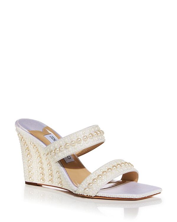 【送料無料】 ジミーチュー レディース サンダル シューズ Women's Sacoria Embellished Wedge Mules White