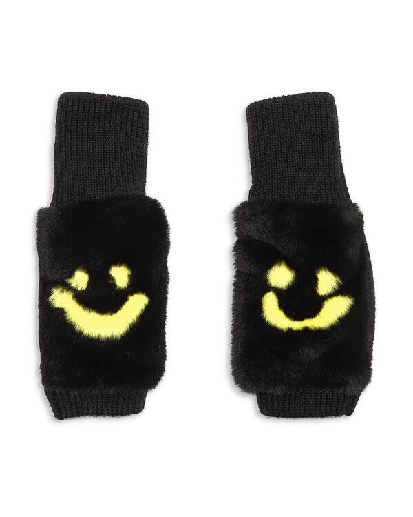 yz WZ fB[X  ANZT[ Intarsia Hearts Faux Fur Mittens Black/Yellow