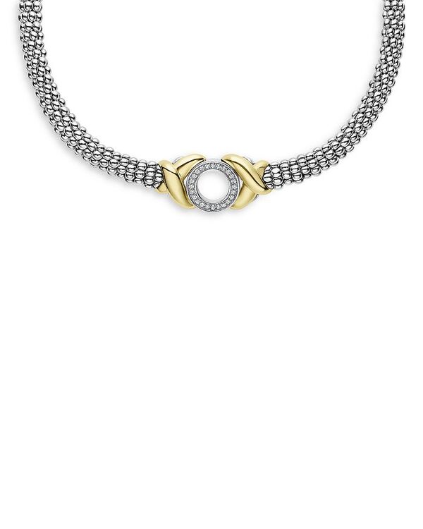 【送料無料】 ラゴス レディース ネックレス・チョーカー・ペンダントトップ アクセサリー 18K Yellow Gold & Sterling Silver Embrace Diamond XO Beaded Collar Necklace 15 Silver/Gold