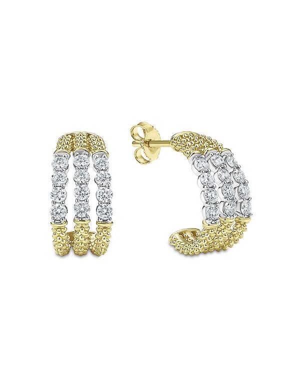 【送料無料】 ラゴス レディース ピアス・イヤリング アクセサリー 18K White & Yellow Gold Signature Caviar Diamond Triple Row Hoop Earrings White/Gold