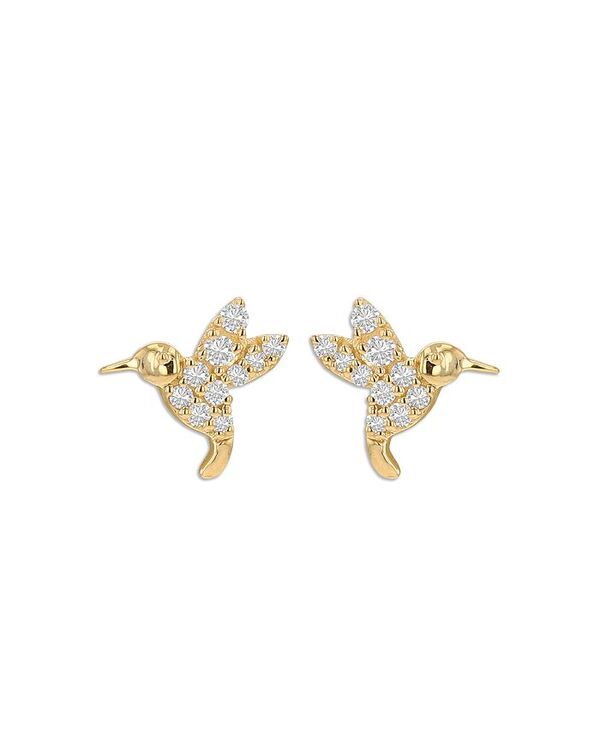 yz [ & hE fB[X sAXECO ANZT[ 14K Yellow Gold Diamond Hummingbird Stud Earrings Gold