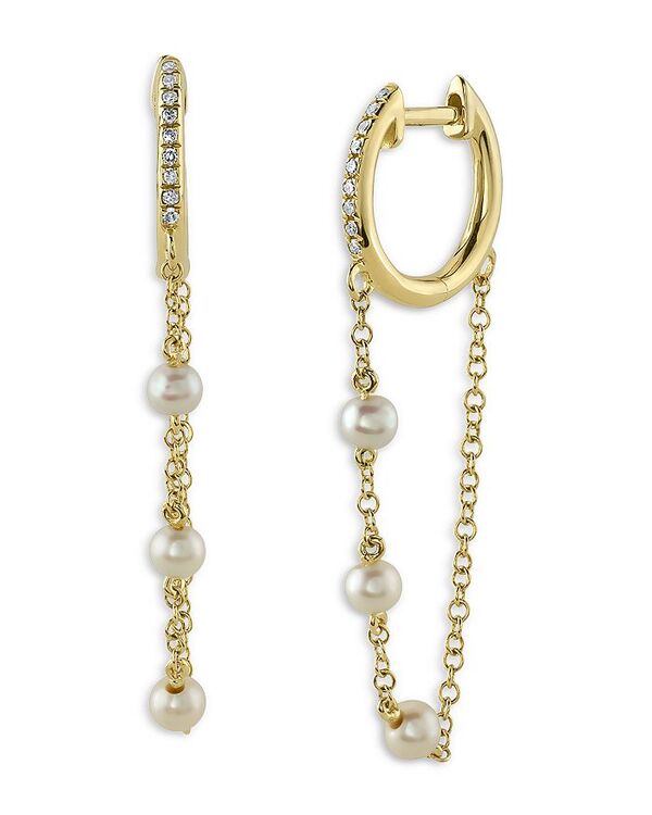 yz [ & hE fB[X sAXECO ANZT[ 14K Yellow Gold Diamond & Cultured Pearl Chain Drop Earrings Gold