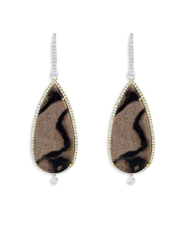 【送料無料】 メイラティ レディース ピアス・イヤリング アクセサリー 14K Yellow & White Gold Petrified Wood & Diamond Drop Earrings Brown/White