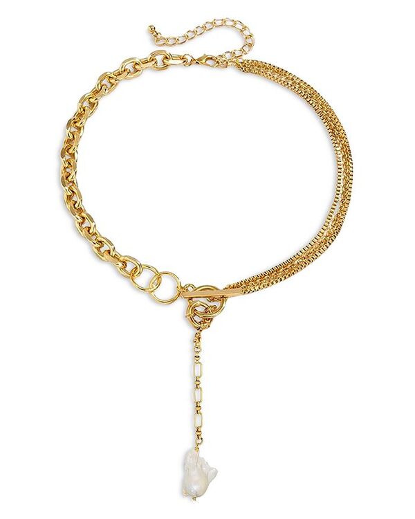 yz ANA fB[X lbNXE`[J[Ey_ggbv ANZT[ Imitation Pearl Asymmetrical Chain Lariat Necklace in 14K Gold Plated 15.5-18.5 - 100% Exclusive White/Gold