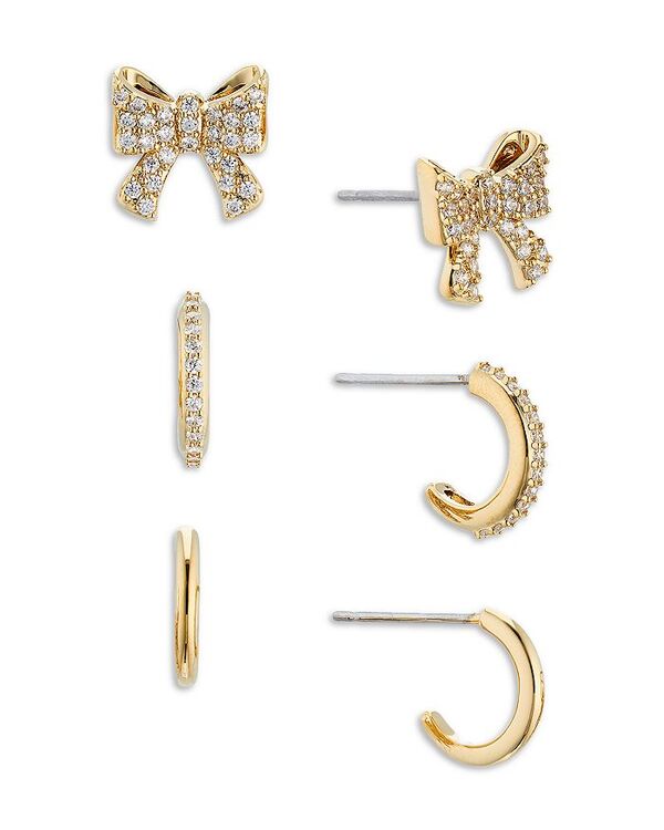 yz ifB[ fB[X sAXECO ANZT[ Pave Bow Stud & Hoop Earrings in 18K Gold Plated Set of 3 Gold