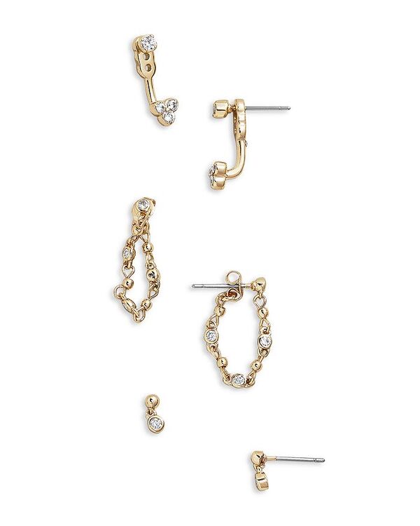 yz oEuo[ fB[X sAXECO ANZT[ Cubic Zirconia Front & Back Chain Drop & Dangling Stud Earrings Set of 3 Gold