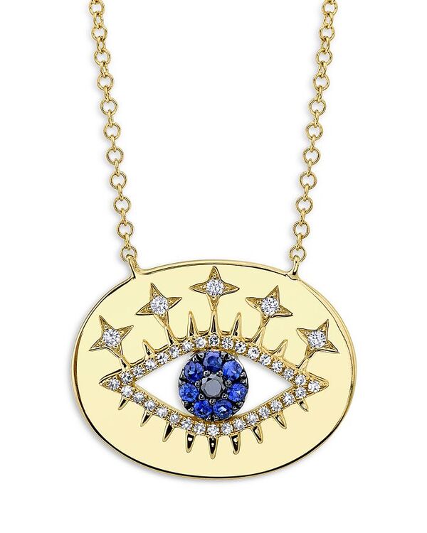 yz [ & hE fB[X lbNXE`[J[Ey_ggbv ANZT[ 14K Yellow Gold Diamond & Sapphire Eye Pendant Necklace 17-18 Blue/Gold