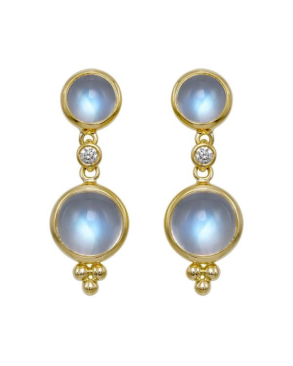テンプル セント クレア レディース ピアス・イヤリング アクセサリー Double Drop Earrings with Royal Blue Moonstone and Diamonds in 18K Yellow Gold Blue/Gold