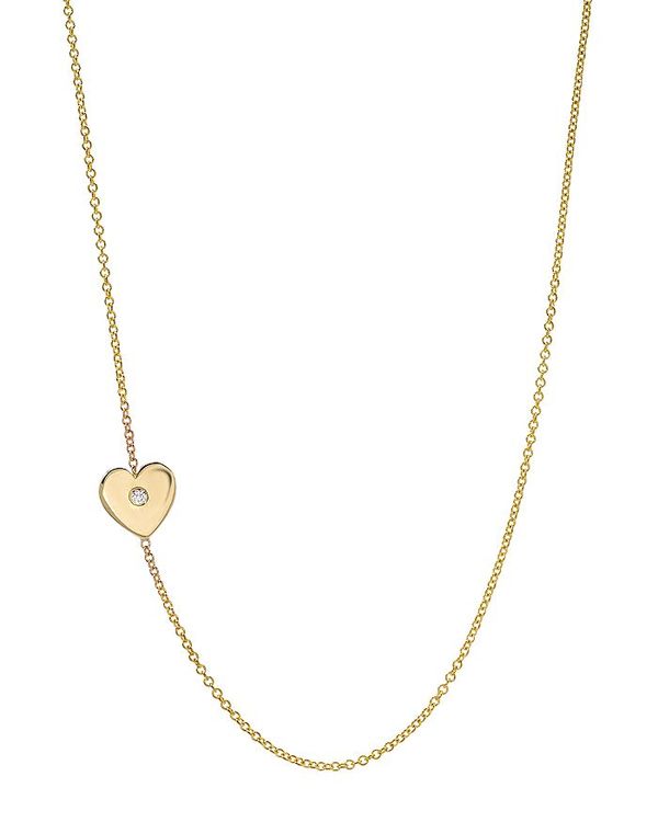 ]Gt fB[X lbNXE`[J[Ey_ggbv ANZT[ 14K Yellow Gold Diamond Heart Station Necklace 18 White/Gold