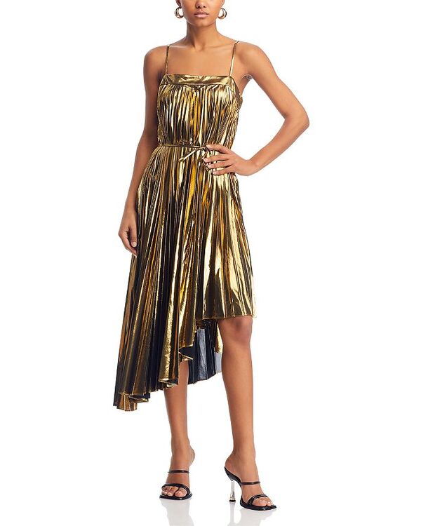 ミリ― 【送料無料】 ミリー レディース ワンピース トップス Irene Pleated Metallic Asymmetrical Dress Gold
