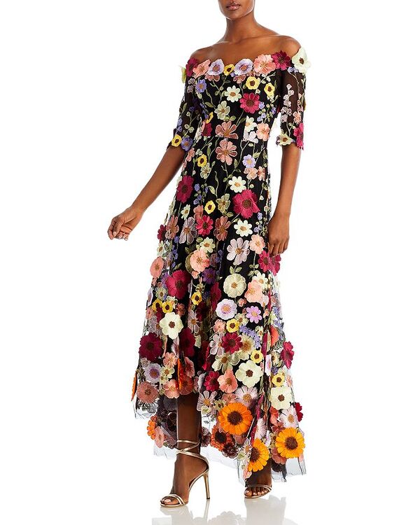 【送料無料】 テリジョンバイリッキーフリーマン レディース ワンピース トップス Floral Embroidered Off-the-Shoulder Dress Black Multi