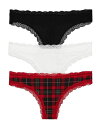 【送料無料】 ハニーデュー インティメッツ レディース パンツ アンダーウェア Aiden Thongs Set of 3 Black/White/Merry Plaid