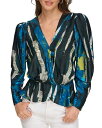 【送料無料】 ダナ キャラン ニューヨーク レディース シャツ ブラウス トップス Printed Satin Long Sleeve Blouse Limonata/Blue