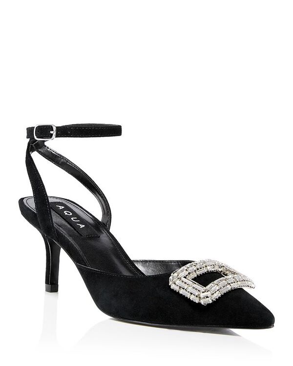 【送料無料】 アクア レディース パンプス シューズ Women's Kayla Pointed Toe Crystal Buckle Mid Heel Pumps - 100% Exclusive Black Suede