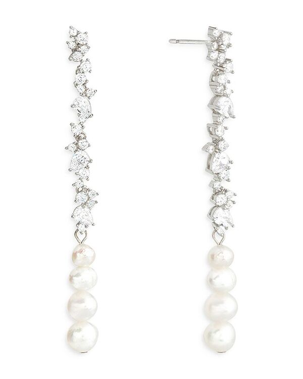 yz VV fB[X sAXECO ANZT[ Alice Cubic Zirconia & Imitation Pearl Linear Drop Earrings in Sterling Silver White/Silver