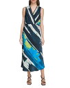 【送料無料】 ダナ キャラン ニューヨーク レディース ワンピース トップス Printed Satin Maxi Dress Limonata/Blue