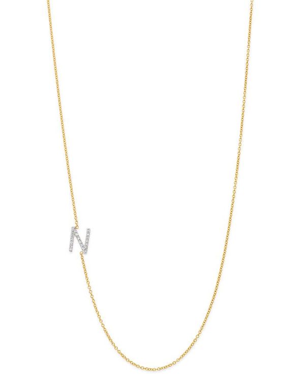 ]Gt fB[X lbNXE`[J[Ey_ggbv ANZT[ 14K Yellow Gold Diamond Asymmetric Initial Necklace 18 N/Gold