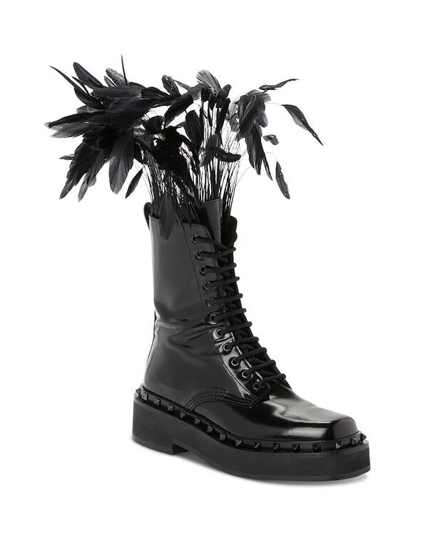 【送料無料】 ヴァレンティノ レディース ブーツ・レインブーツ シューズ Women's Rockstud Platform Combat Boots Black