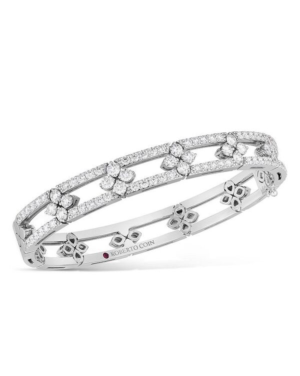 【送料無料】 ロバートコイン レディース ブレスレット・バングル・アンクレット アクセサリー 18K White Gold Love In Verona Diamond Flower Bangle Bracelet White