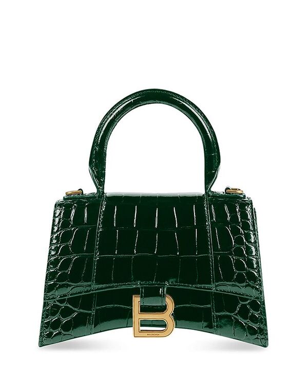 ハンドバッグ 【送料無料】 バレンシアガ レディース ハンドバッグ バッグ Hourglass XS Top Handle Bag Forest Green Croc/Gold