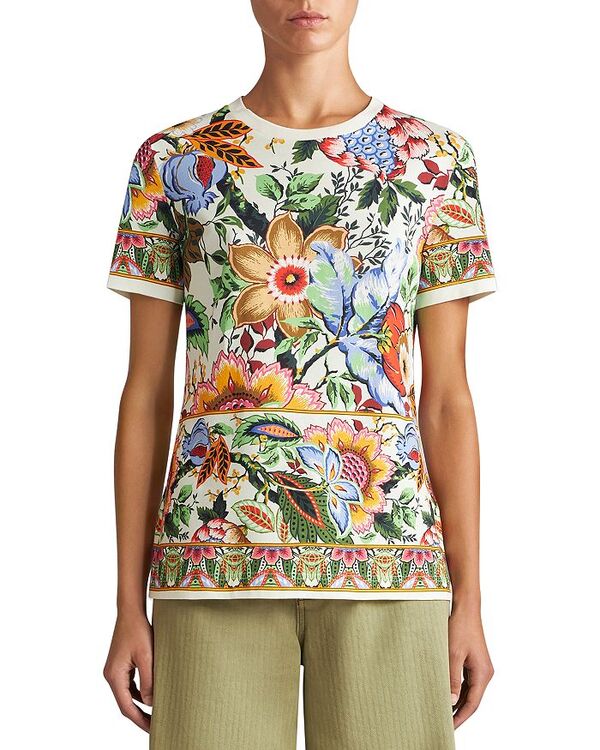 yz Gg fB[X TVc gbvX Floral Print Short Sleeve Cotton Tee Biege/Multi Floral