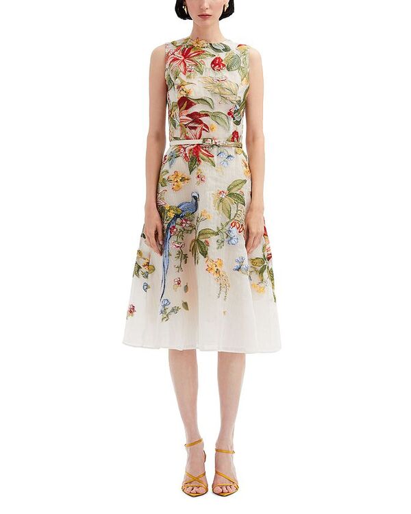 ̵     ǥ ԡ ȥåץ Embroidered Belted Sleeveless Dress Ivory Mult