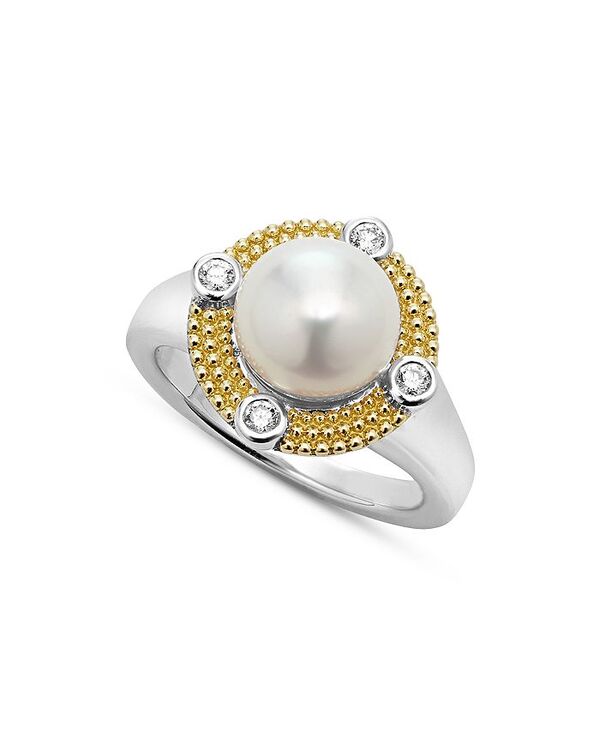 【送料無料】 ラゴス レディース リング アクセサリー 18K Yellow Gold & Sterling Silver Luna Cultured Freshwater Pearl & Diamond Halo Ring White/Gold