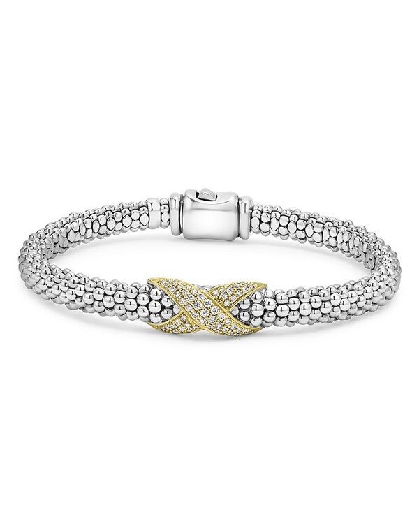 yz SX fB[X uXbgEoOEANbg ANZT[ 18K Yellow Gold & Sterling Silver Embrace Diamond Pave X Caviar Bead Bracelet Silver/Gold