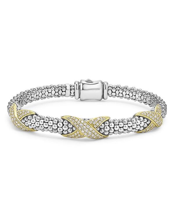 【送料無料】 ラゴス レディース ブレスレット・バングル・アンクレット アクセサリー 18K Yellow Gold & Sterling Silver Embrace Diamond Pave X Station Caviar Bead Bracelet Silver/Gold