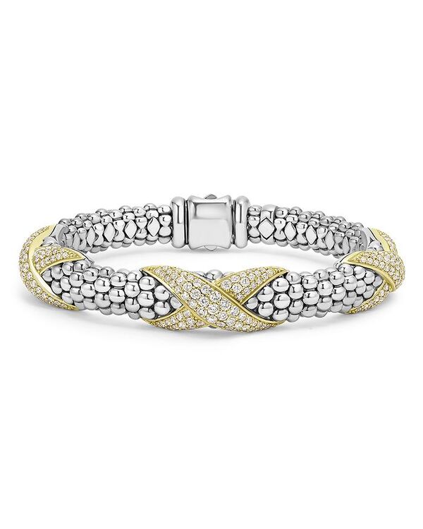 【送料無料】 ラゴス レディース ブレスレット・バングル・アンクレット アクセサリー 18K Yellow Gold & Sterling Silver Embrace Diamond Pave X Station Caviar Bead Bracelet Silver/Gold