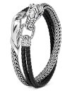 【送料無料】 ジョン・ハーディー メンズ ブレスレット・バングル・アンクレット アクセサリー Men's Sterling Silver Naga Dragon Leather Wrap Bracelet Black/Silver