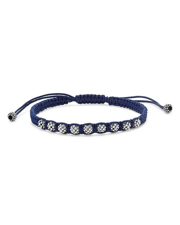 【送料無料】 ラゴス メンズ ブレスレット・バングル・アンクレット アクセサリー Men's Sterling Silver Anthem Caviar Bead Navy Blue Macrame Bracelet - 100% Exclusive Blue/Silver