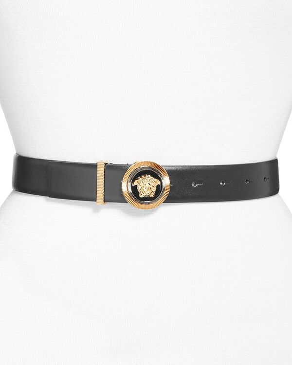 ヴェルサーチェ ベルト（レディース） 【送料無料】 ヴェルサーチ レディース ベルト アクセサリー Versace Women's Leather Logo Belt Black/Gold