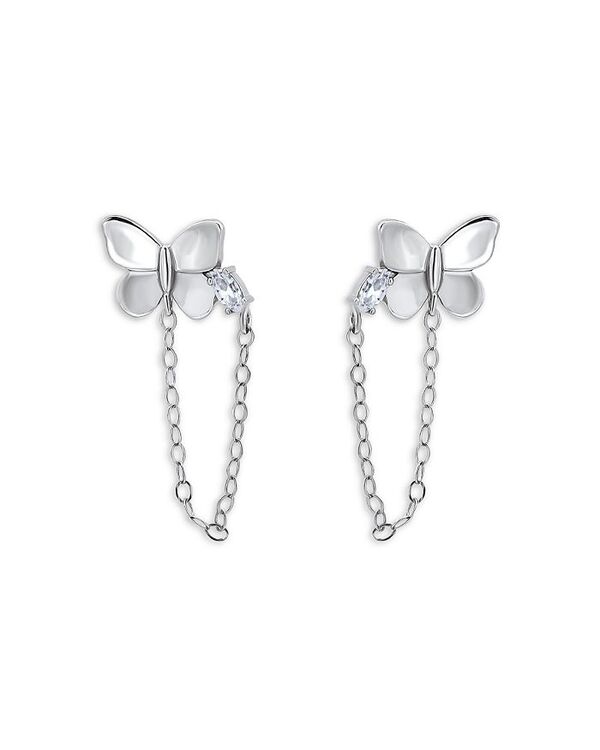 【送料無料】 アクア レディース ピアス・イヤリング アクセサリー Cubic Zirconia & Butterfly Chain Front to Back Earrings - 100% Exclusive Silver