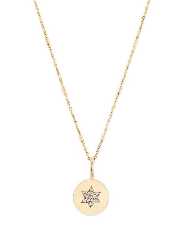 yz ]C`bR fB[X lbNXE`[J[Ey_ggbv ANZT[ 14K Yellow Gold Midi Bitty Symbols Diamond Star of David Disc Pendant Necklace 18