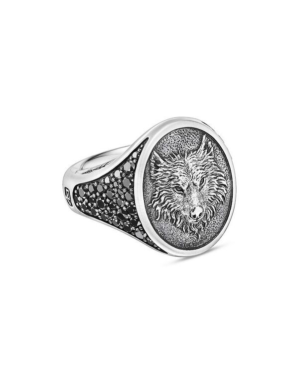 【送料無料】 デイビット・ユーマン メンズ リング アクセサリー Men's Sterling Silver PetrvsR Black Diamond Wolf Ring Silver/Black